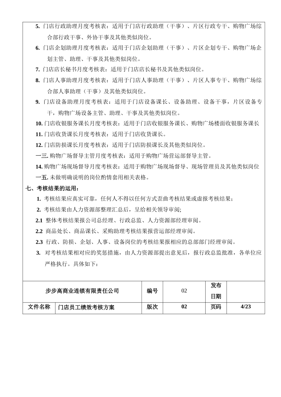步步高公司门店员工绩效考核方案_第3页