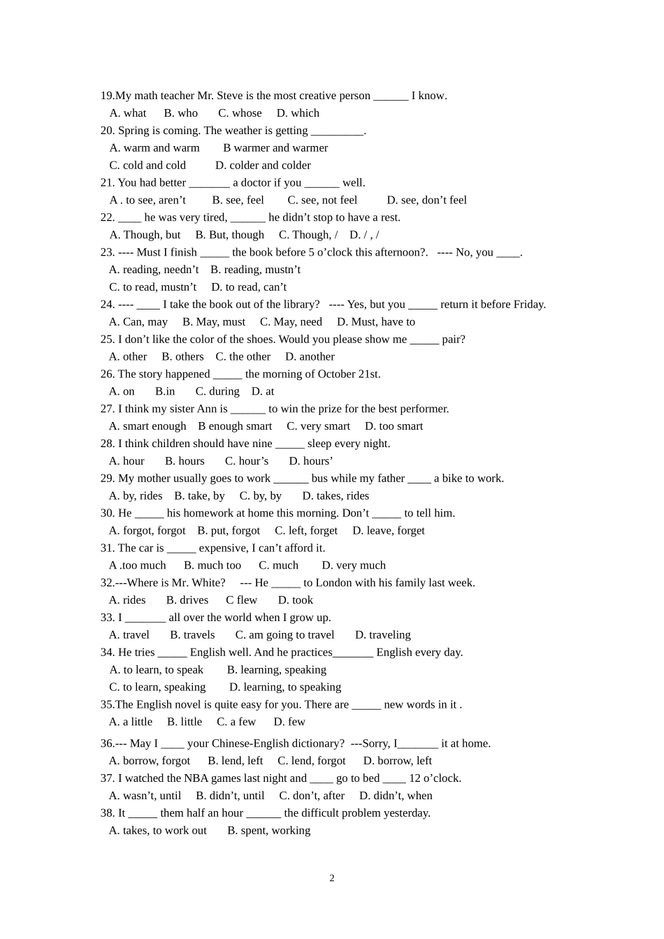 八年级英语竞赛单项填空_第2页