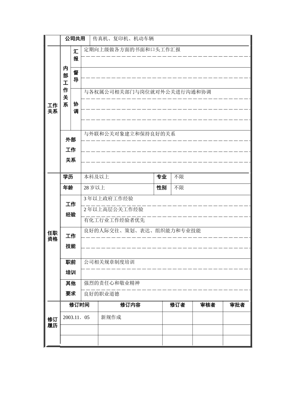 行政管理部-公共关系职位说明书_第2页