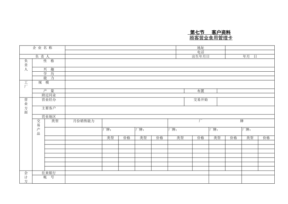 顾客营业食用管理卡_第1页