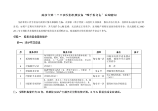 白下区投影机（数字背投）服务包内容草案