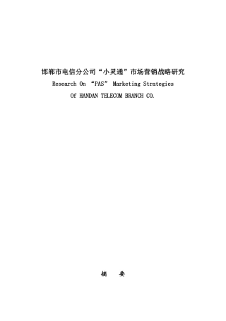 邯郸市电信小灵通市场营销战略研究报告