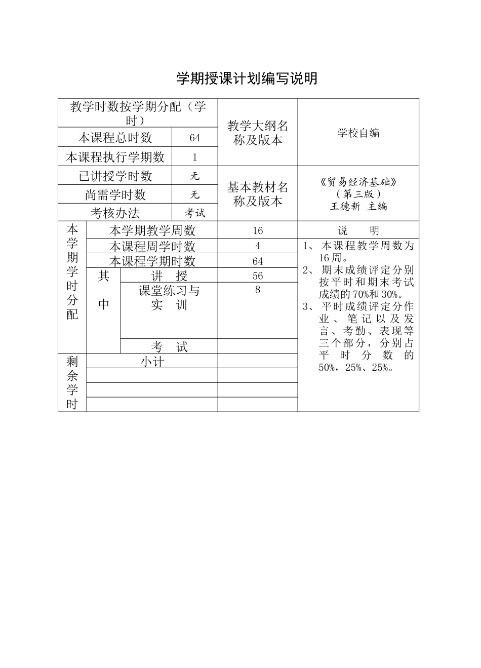 贸易经济基础学期授课计划表_第2页