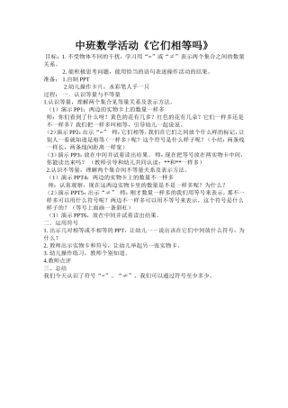 中班数学活动《它们相等吗》