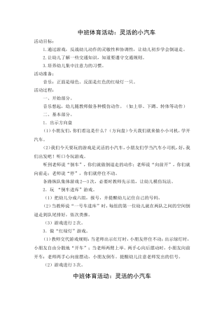 中班体育活动：灵活的小汽车