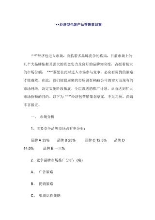 经济型包装产品营销策划方案