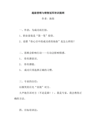 超级营销及销售冠军培训提纲