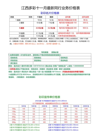 江西多彩印业XXXX年8月最新同行价格单