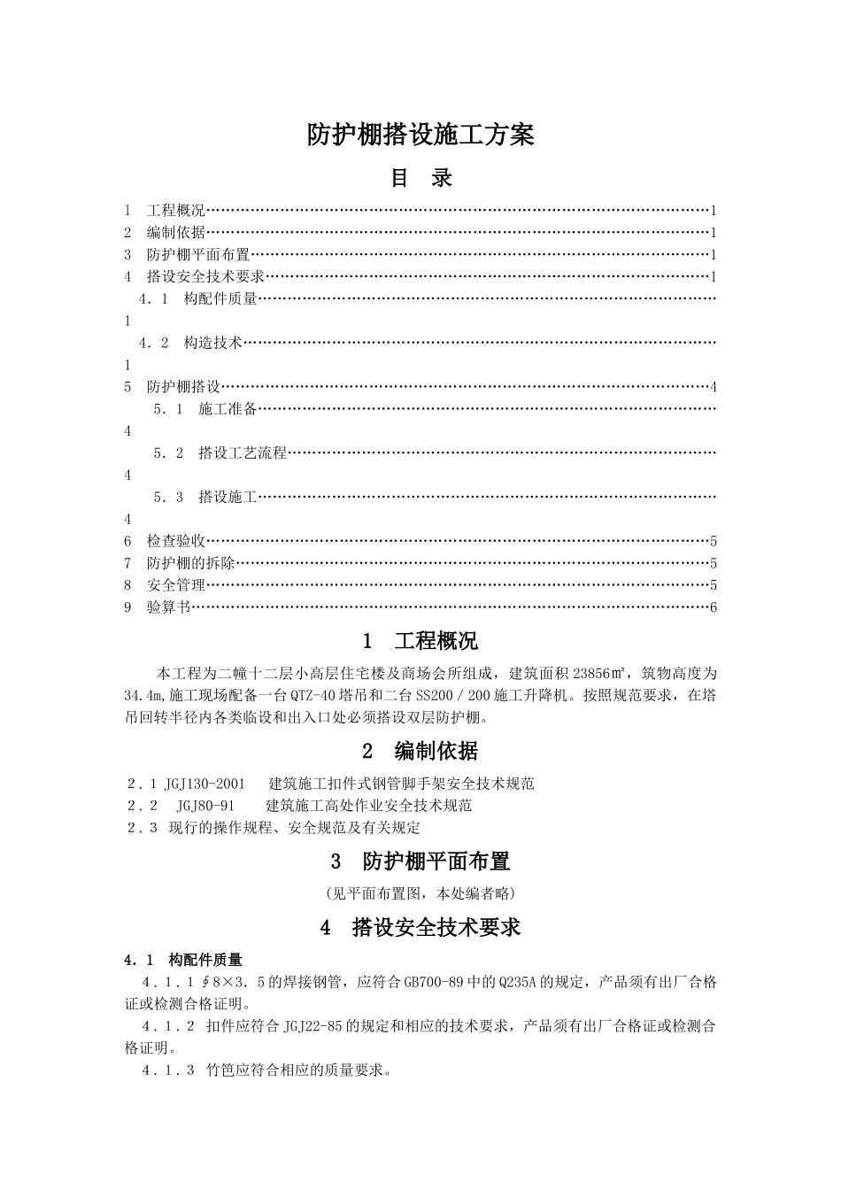 防护棚搭设施工方案_第1页