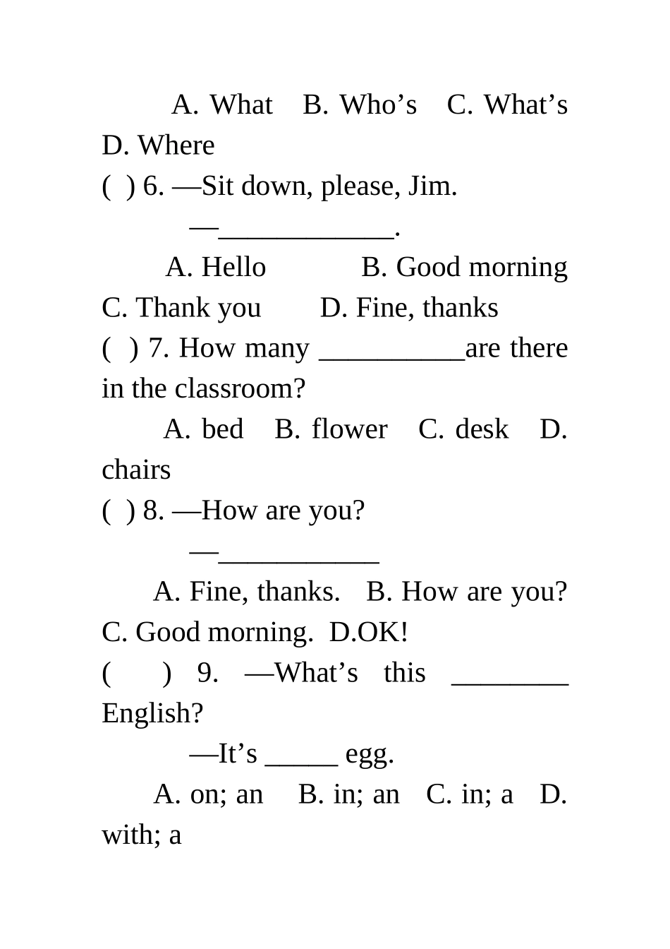 七年级上册英语单元达标检测题（一）_第2页
