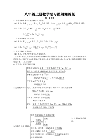 八年级上册数学复习提纲湘教版