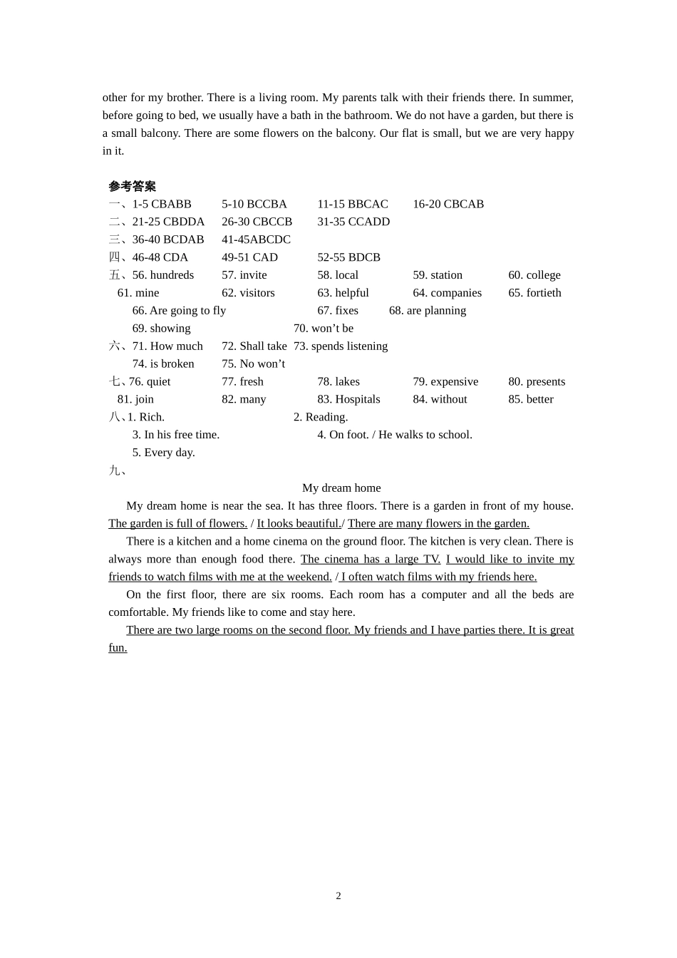 七年级英语录音内容及参考答案_第2页