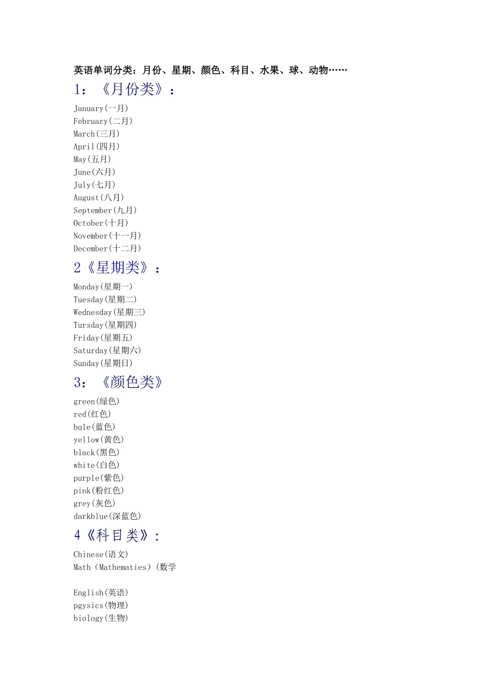 英语单词分类_第1页