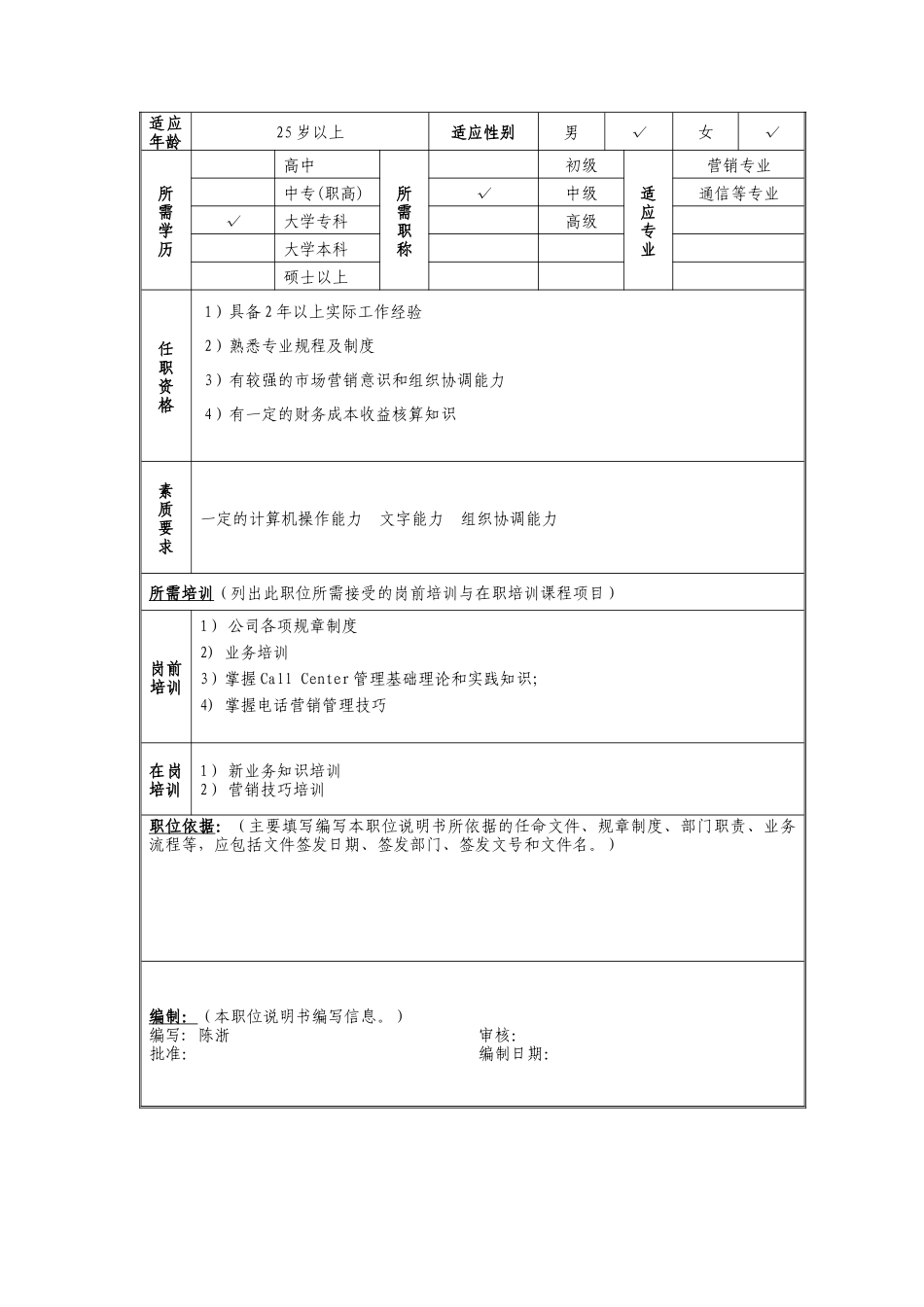 电话营销管理岗位说明书_第2页