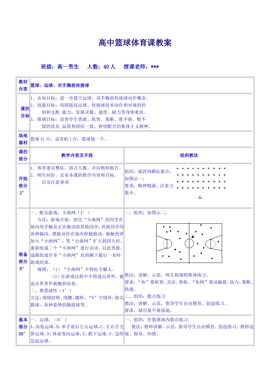 高中篮球体育课教案_第1页
