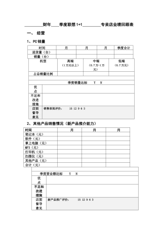 联想1+1专卖店季度业绩回顾表（联想）