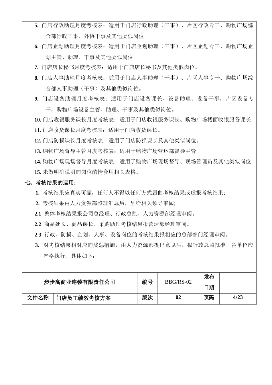 步步高商业连锁有限责任公司门店员工绩效考核方案_第3页