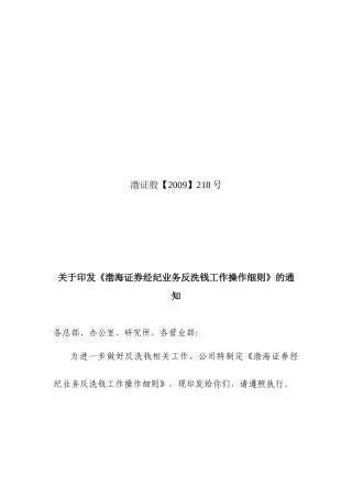 经纪业务反洗钱工作操作细则
