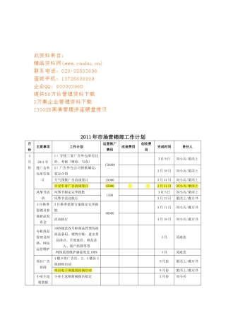 某某企业市场营销部工作计划表