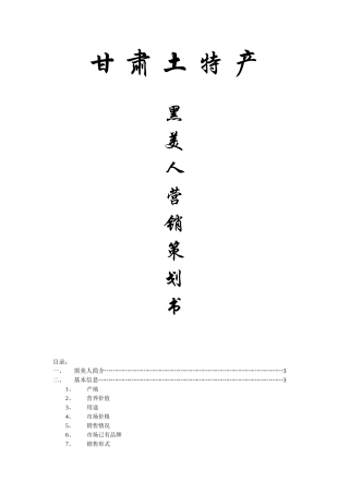 甘肃土特产黑美人营销策划案)