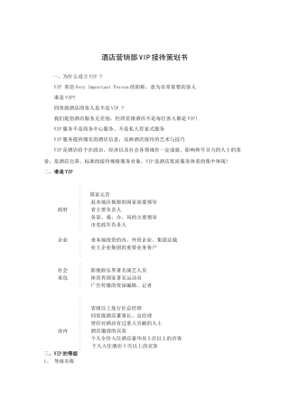 酒店营销部VIP接待策划书