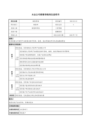 木业公司销售导购岗位说明书