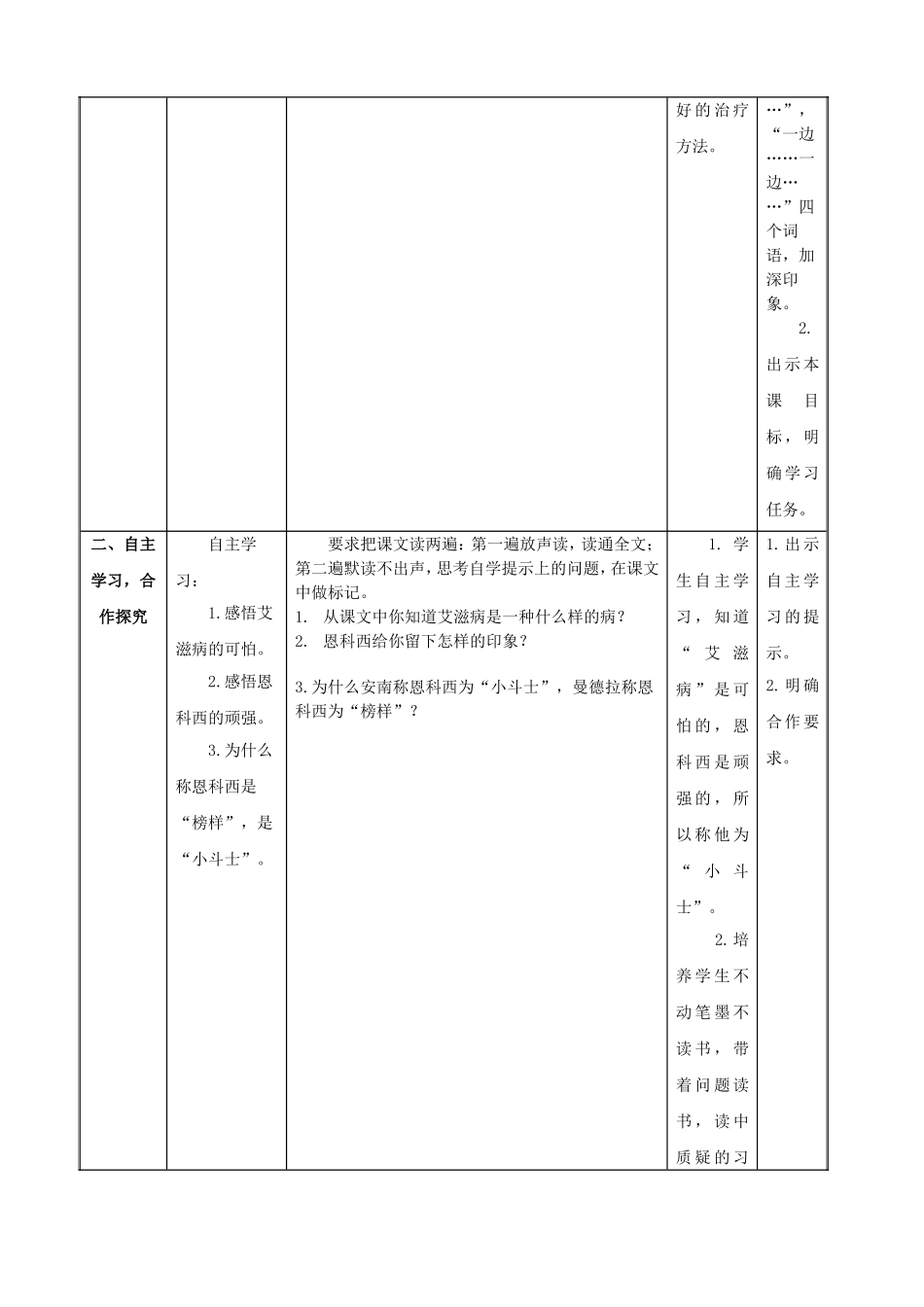 苏会玲《艾滋病小斗士》第二课时教学设计_第2页