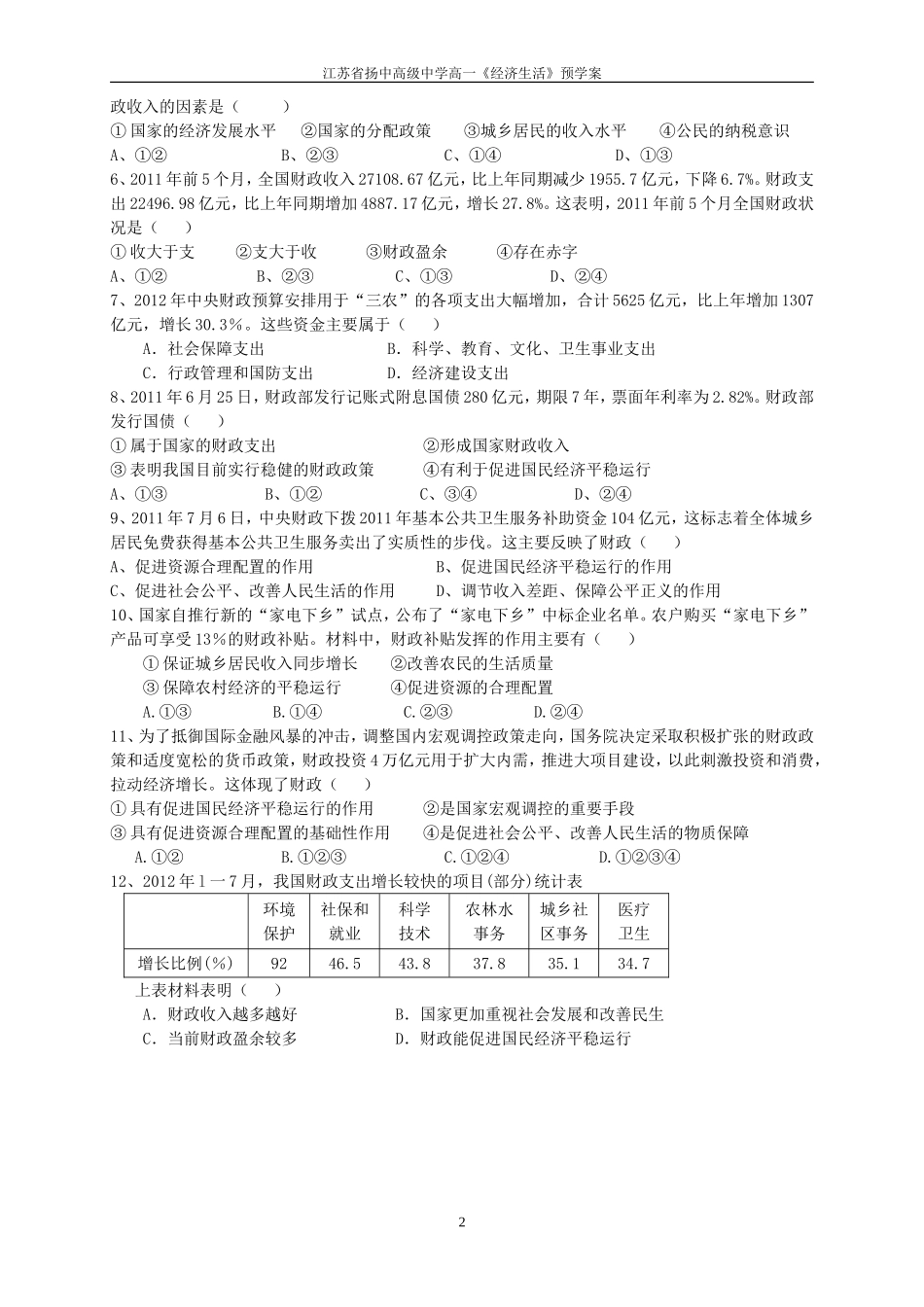 第八课国家财政预学案_第2页
