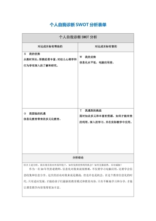 三苏乡倩倩幼儿园-我的个人自我分析SWOT表