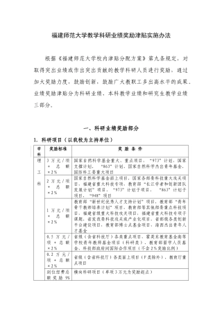 福建师范大学教学科研业绩奖励津贴实施办法