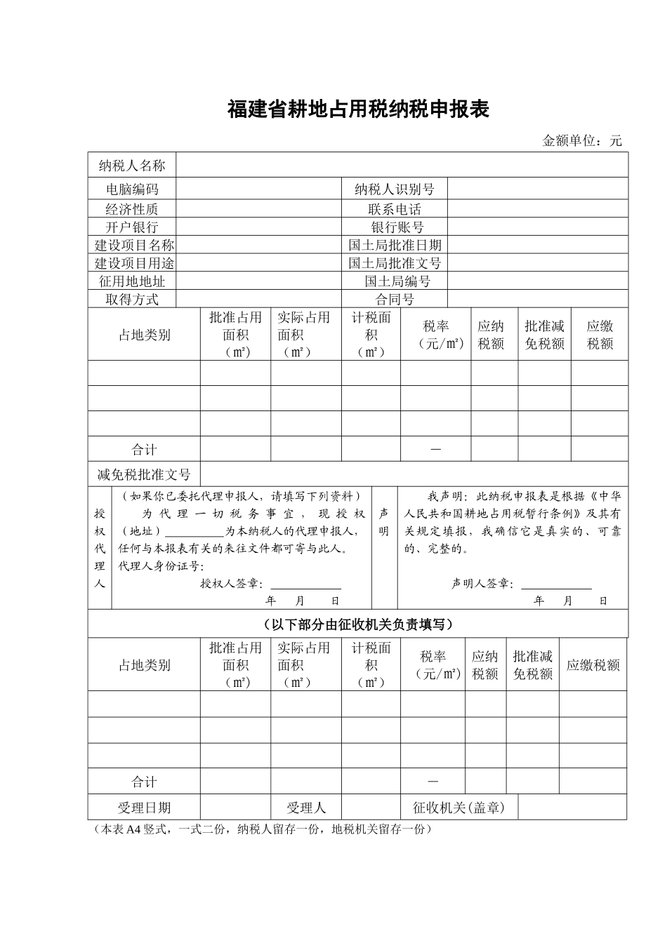福建省耕地占用税纳税申报表_第1页