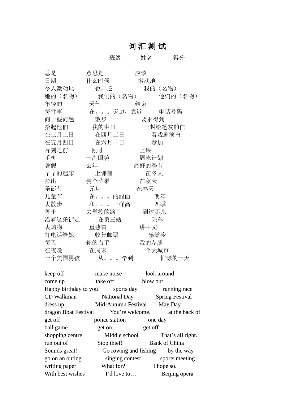 六年级毕业复习之词汇测试_第1页