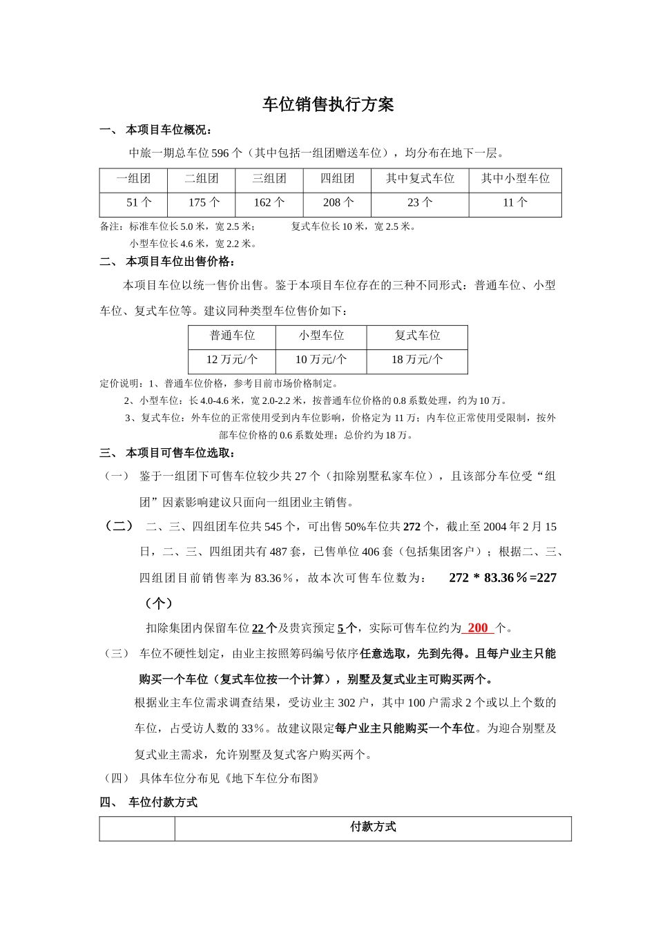 车位销售执行方案_第1页