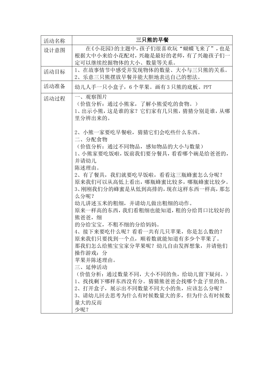 小班数学：三只熊的早餐_第1页