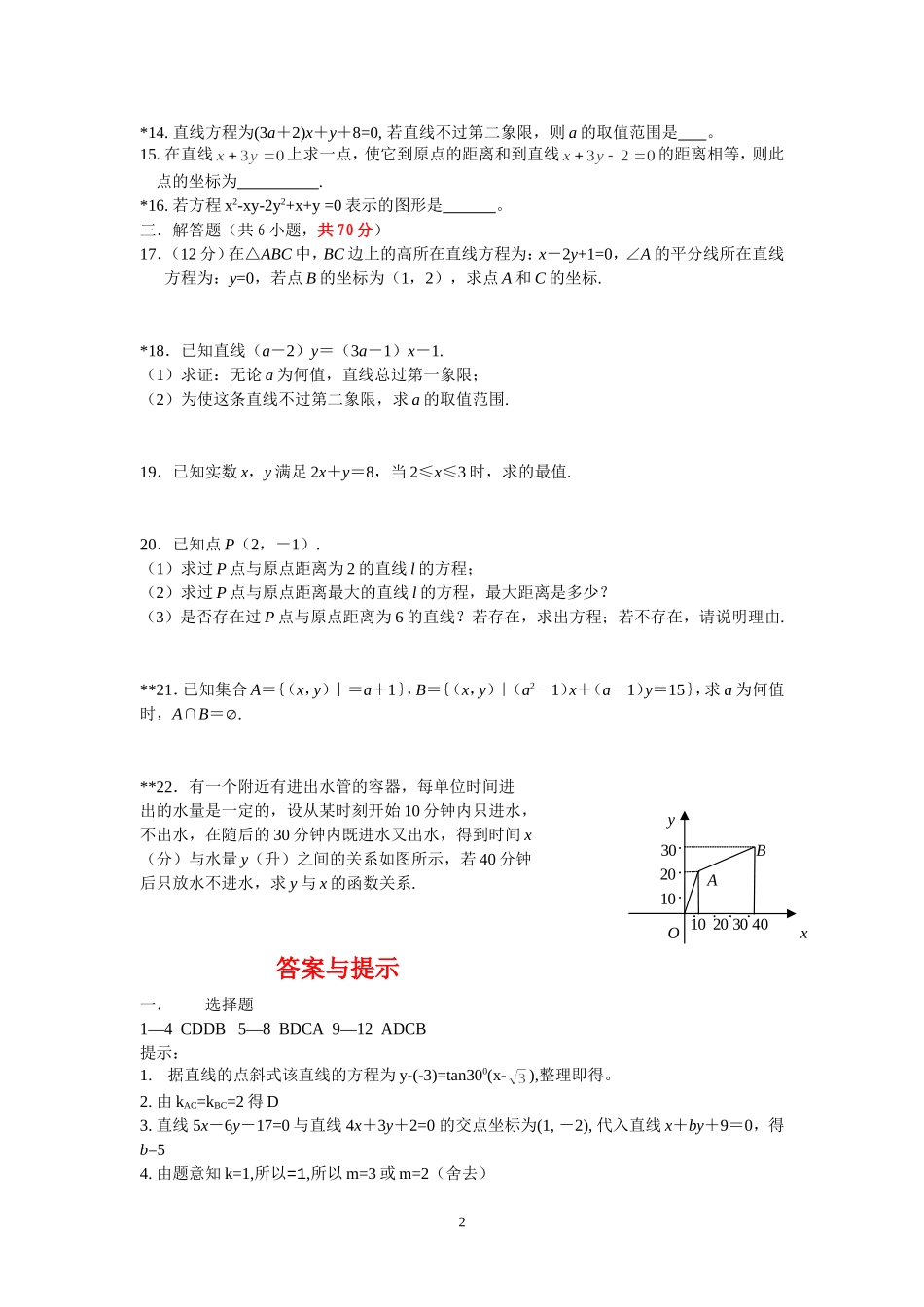 第三章__直线与方程测试题(含详细答案)_第2页