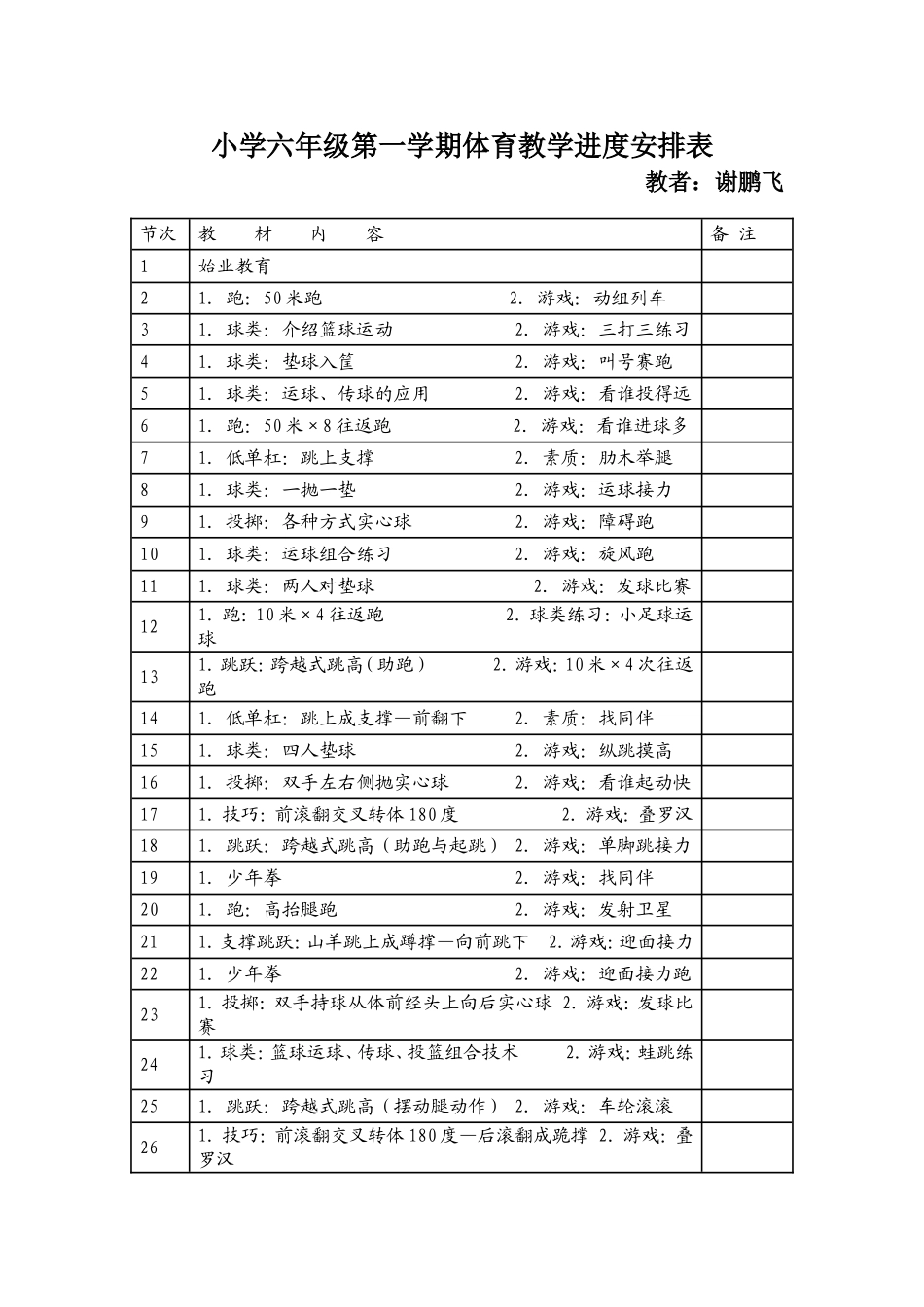 体育教学进度安排表_第1页