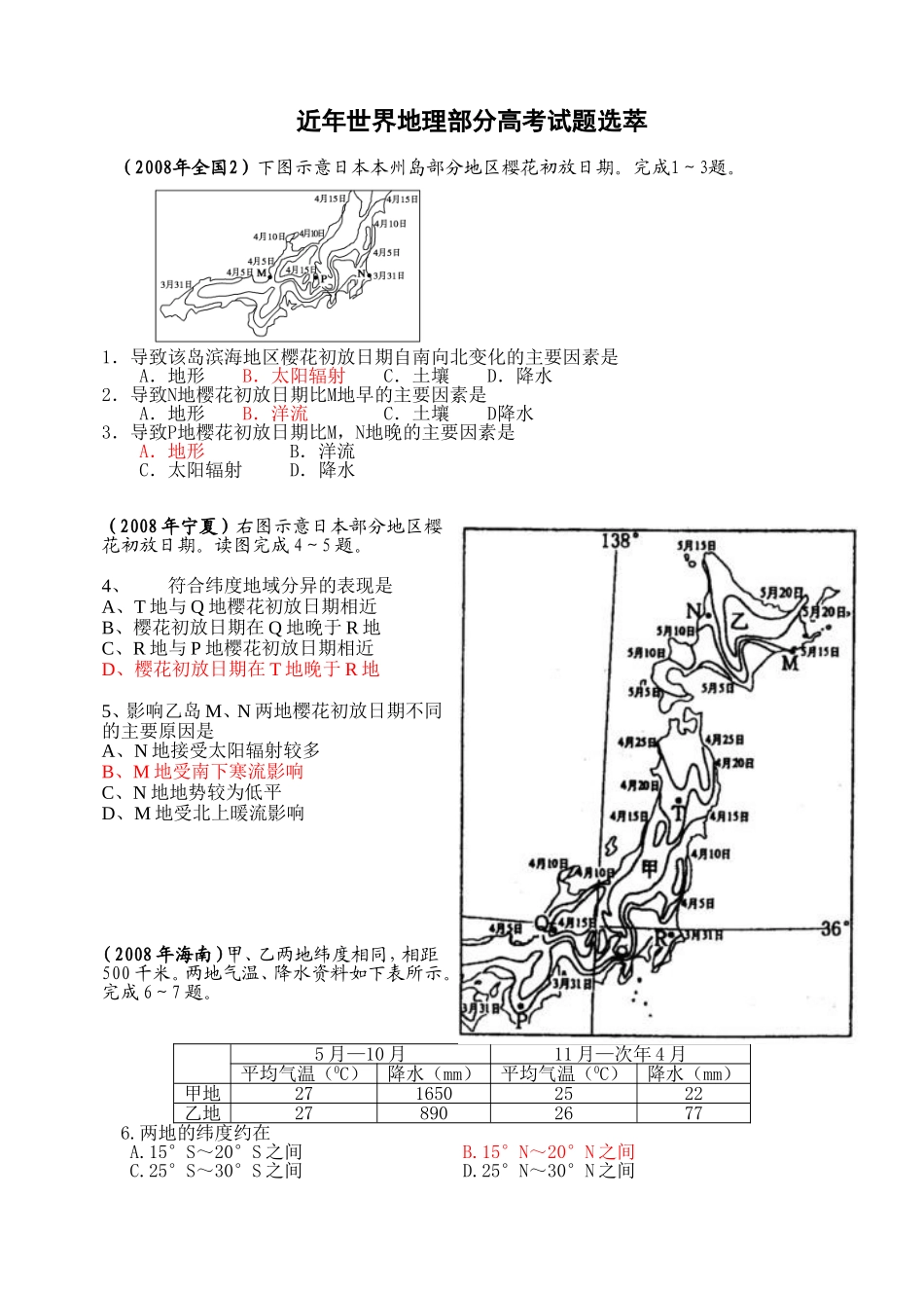 世界地理高考题选萃_第1页