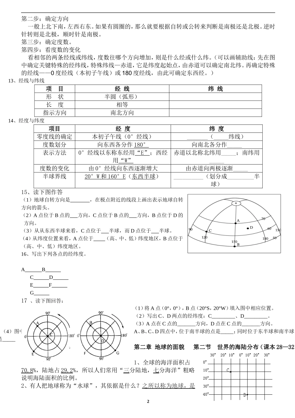 湘教版七年级地理上册复习提纲(修正完全答案版)_第2页