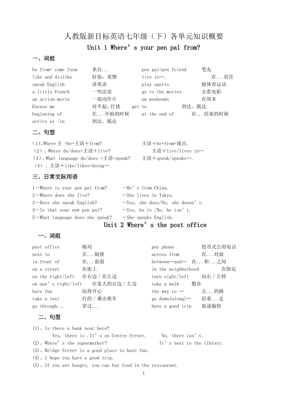 新目标七年级下册英语分单元语法_第1页