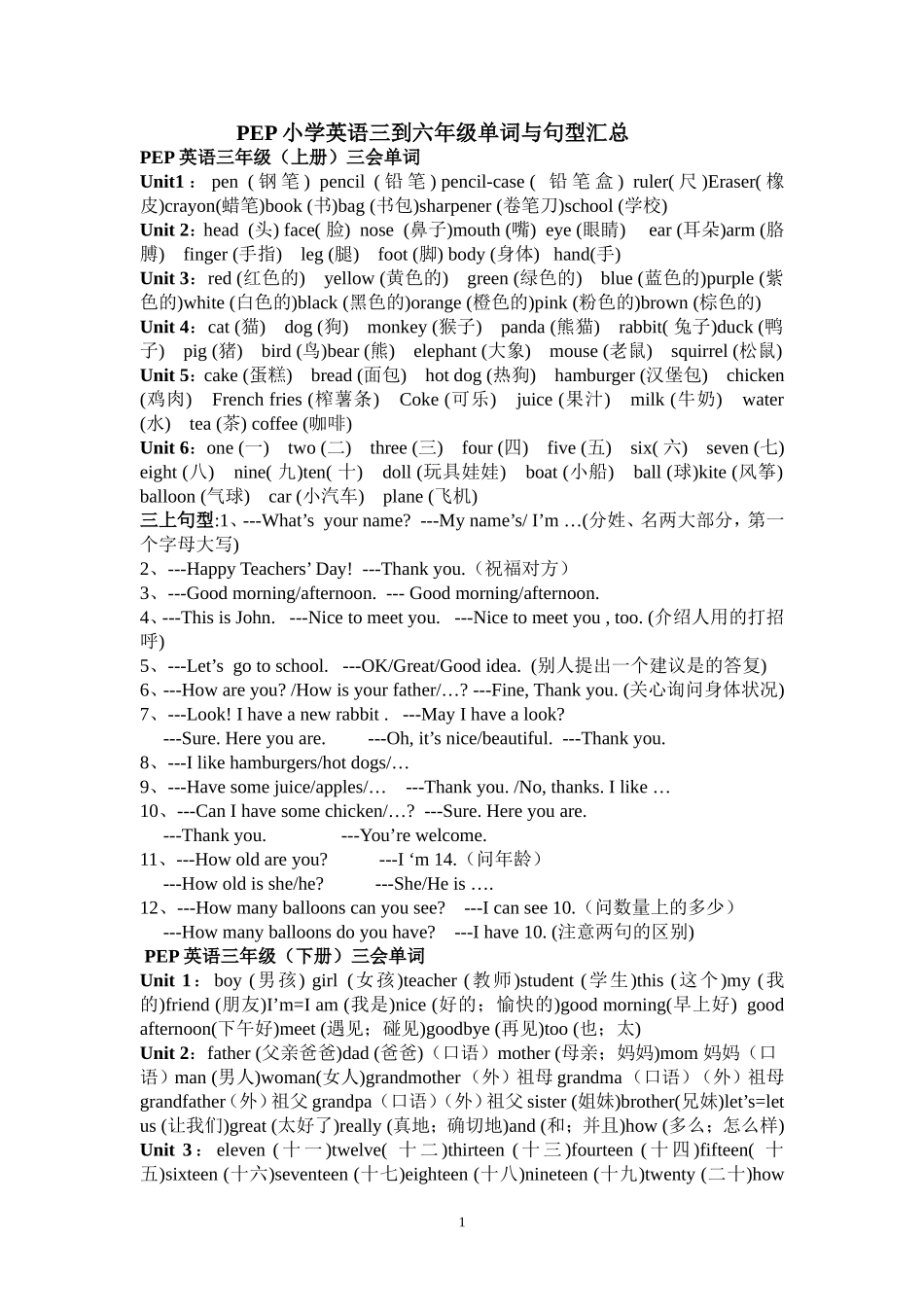 单词与句型汇总_第1页