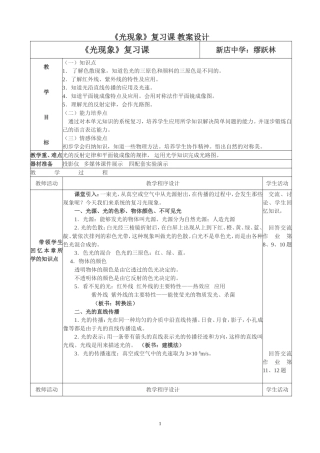 《光现象》复习课设计教案