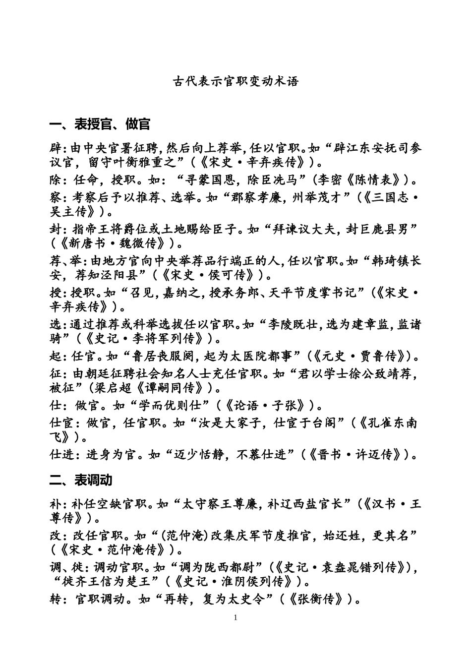 古代表示官职变动术语（打印用）_第1页