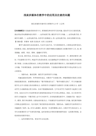 浅谈多媒体在小学教学中的运用及应注意的问题王志明
