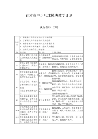 高中乒乓球模块教学计划