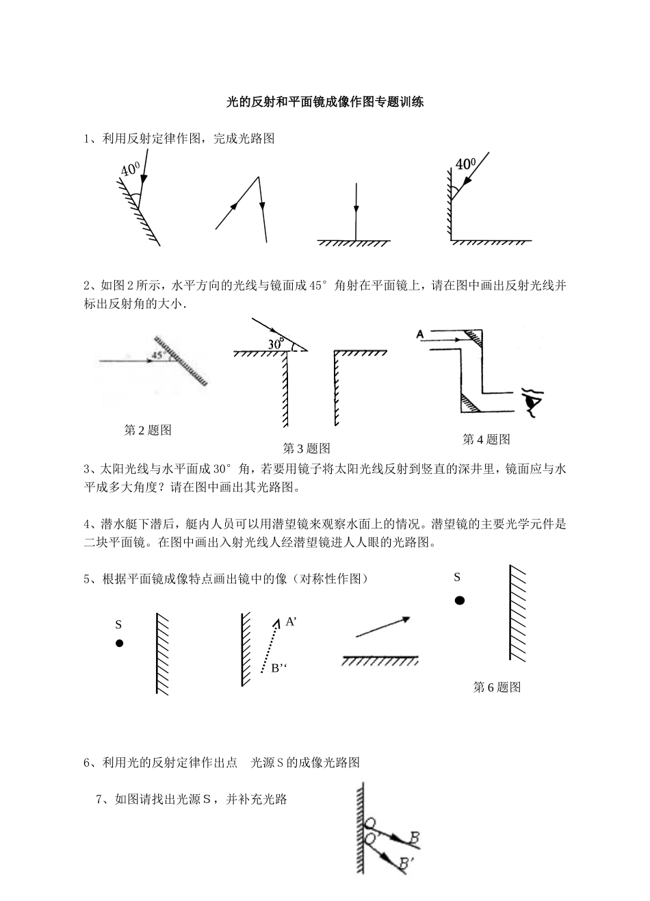 光的反射和平面镜成像作图专题训练_第1页