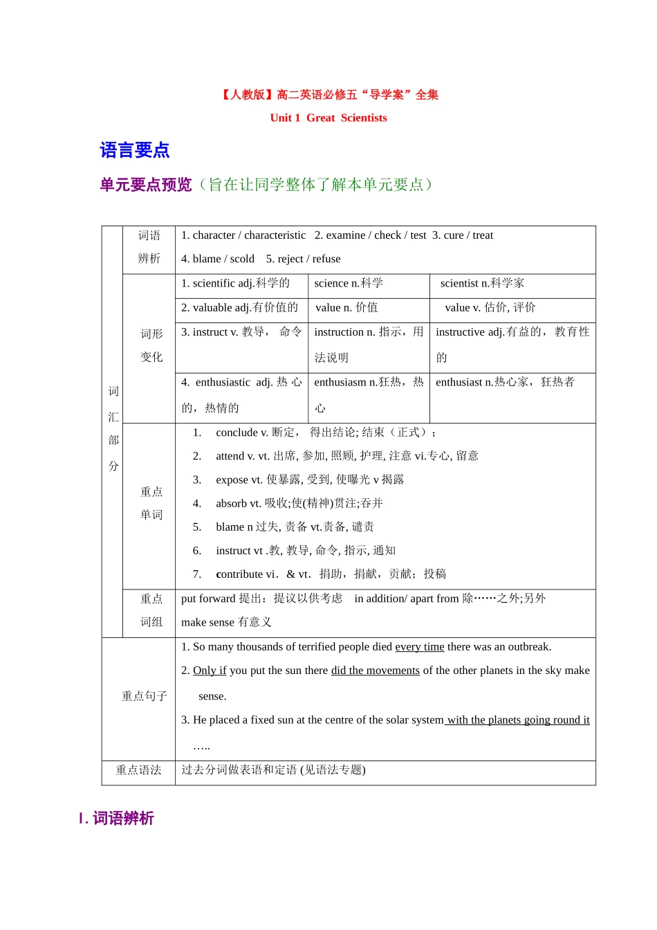 【人教版】高二英语必修五导学案全集_第1页
