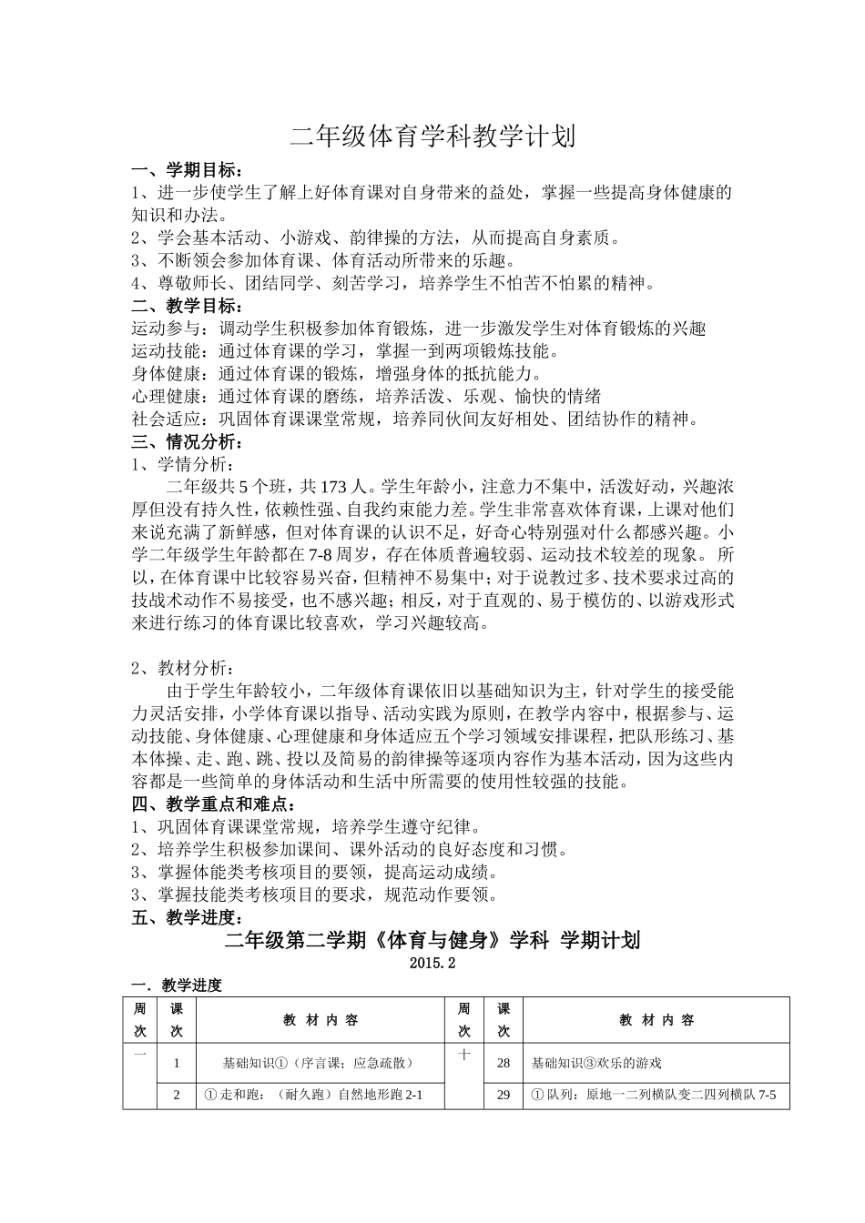 二年级第二学期体育学科教学目标_第1页