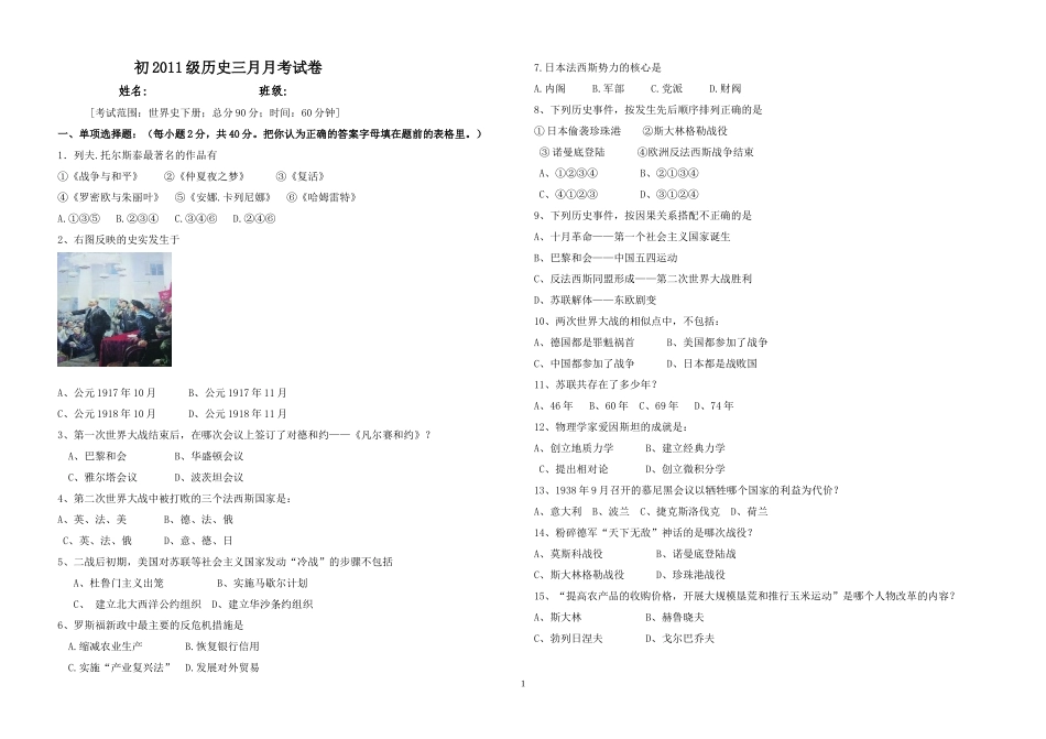 世界史下册试题_第1页