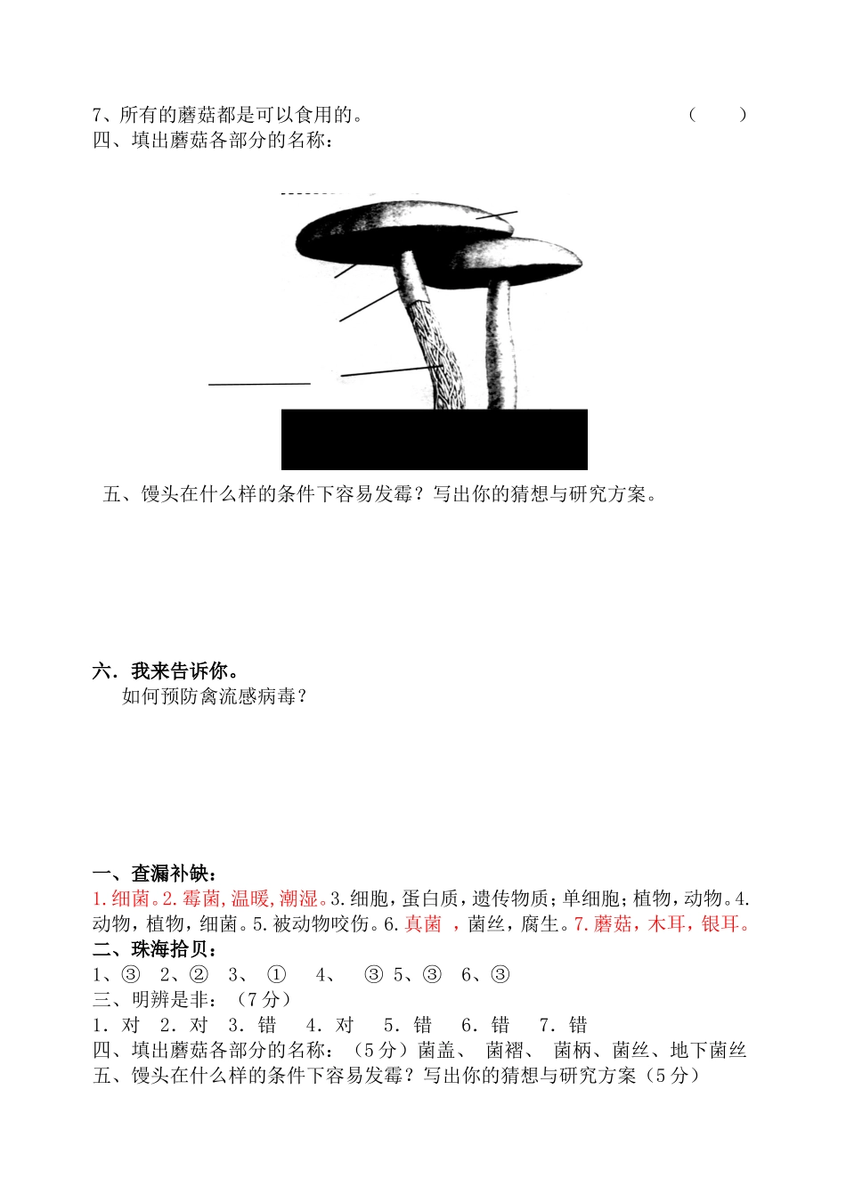 青岛版六年级科学上册第一单元试题及答案_第2页