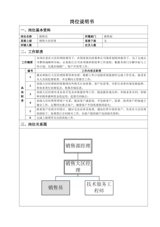 销售员岗位说明书